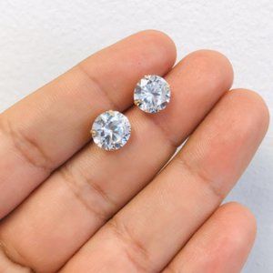 Mens Womens Stud Earrings 10K Solid Gold Round CZ 10mm /Aretes en Oro Real Mujer
